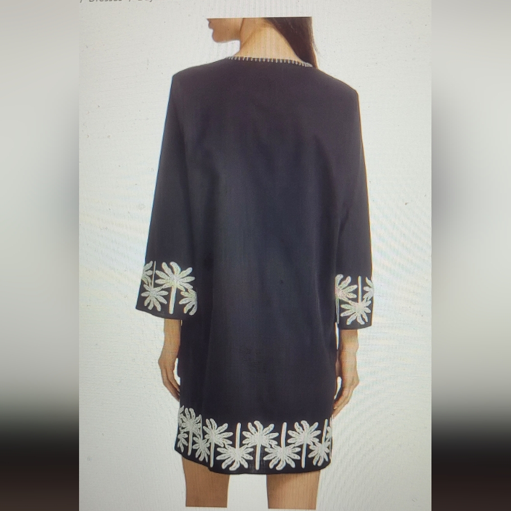 Johnny Was Relaxed Kimono Sleeve Linen Blend Dress with Embroidery NWT - Picture 5 of 9